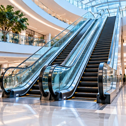 Escalators in a modern shopping mall